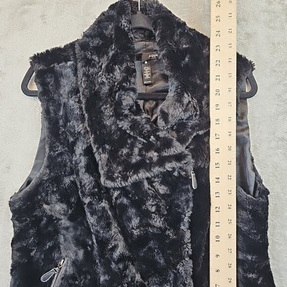 Aqua Faux Fur Vest Womens Size L Black Double Breasted Zip Shawl Collar Jacket - Picture 4 of 5